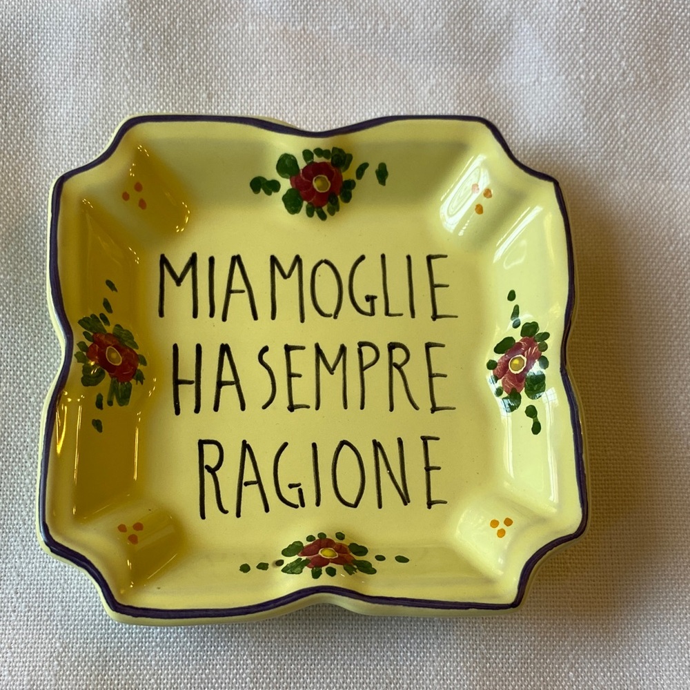 Vintage Handpainted Italian proverb trinket, sauce or appetizer plate. EUC.